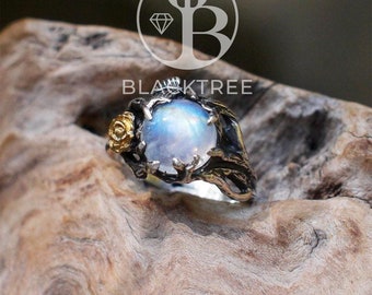 Moonstone Engagement Ring &quot;Cleo&quot; | Moonstone ring | Sterling Silver ring | Gifts for women | Anniversary gifts | Flower ring for women