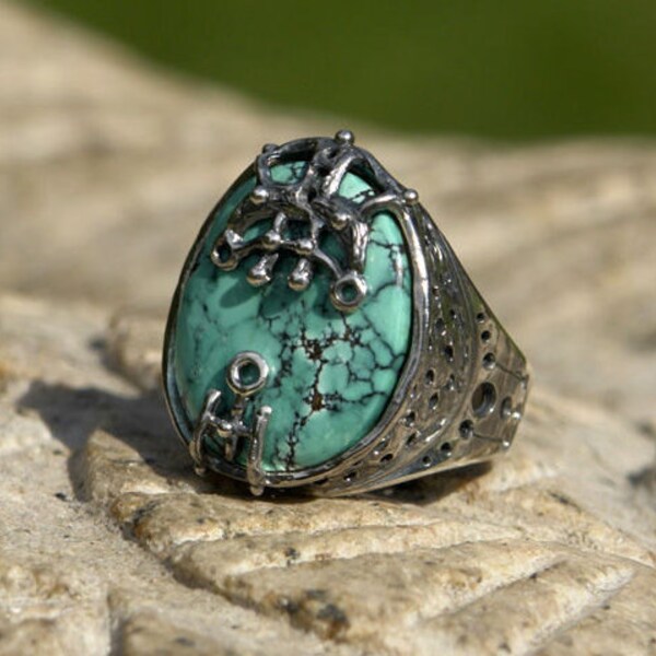 US9 "Uranus" sterling silver turquoise ring klaar-tot-schip, een van een soort ring, sterling zilveren ring, unieke ring, edelsteen ring