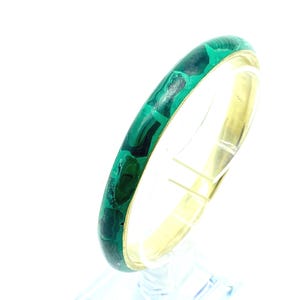 Vintage 1970s Malachite & Brass Bangle - Green Gemstone Inlay - Ideal Stacking