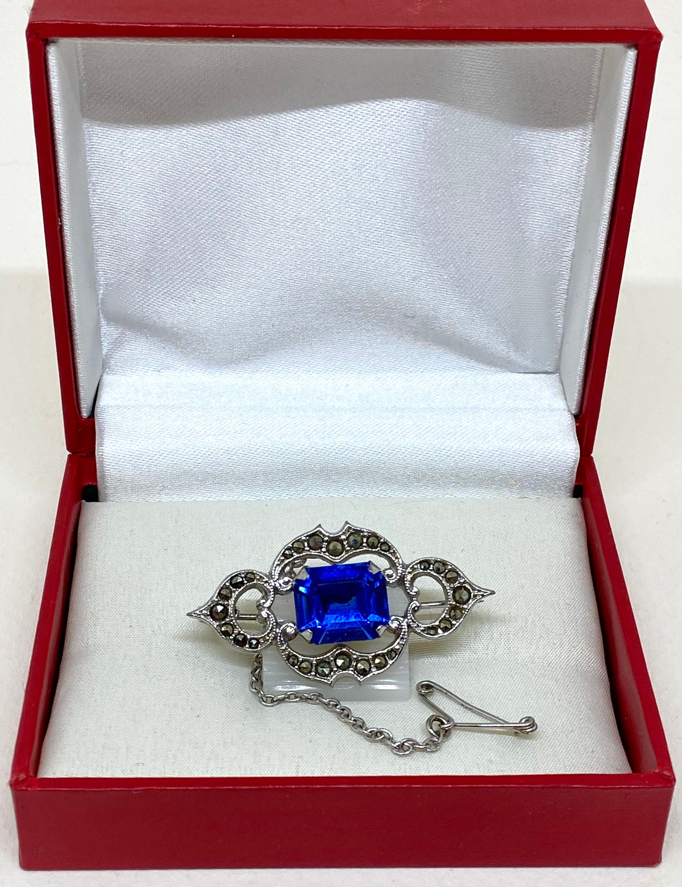 Broche Vintage Art Déco - Argent Et Saphir Bleu - Bijou Ancien élégant - Parfait état