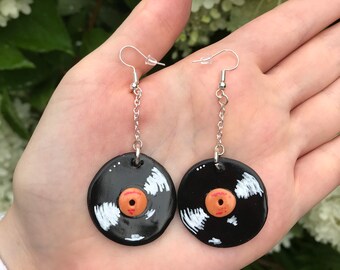 cute icon studs Music lovers music jewelry Garage band charms Musician jewelry Picture jewelry Vinyl record earrings