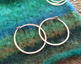 Rose Gold Hoops 1" Hammered 14kt Rose Gold Hoop Earrings Classic Hoops Simple Everyday Hoops Wire Jewelry Gold Rose ~ Gold ~ Sterling Silver