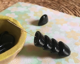 15pcs Vintage Czech Black Oval Stacking Beads 15x8mm Pressed Glass Domed Bead Caps