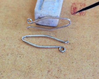 Sterling Silver Ear Wires 21g Handmade Silver Marquise Ear Wires Hammered Artisan Earring Findings Diamond Earwires