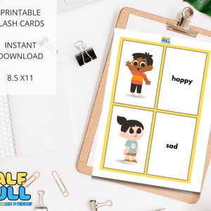 Feelings Flash Cards, Emotions Chart, Montessori Materials, Homeschool Printables, Rainbow Emotions Chart, Digital Download