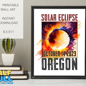 Plakat z zaćmieniem Słońca w Oregonie w 2023 r. | Pionowa grafika ścienna (PDF)
