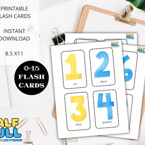 Learn French Numbers 0-15 Flash Cards, French Counting Flash Cards, Count and Clip, Number Cards Montessori Flash Cards, Instant Download