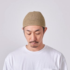 Gorro Kufi para hombre, gorro tipo calavera para hombre, gorro de punto hecho a mano, gorro de ganchillo, gorro islámico, estilo de Oriente Medio, gorro para hombre, diseñado en Japón.