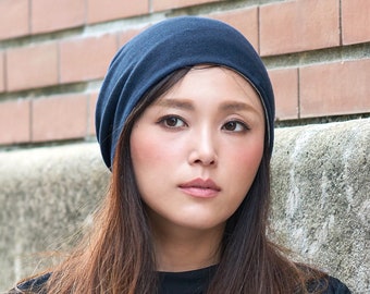100% Organic Cotton Beanie Hat, Made in Japan, Reversible, Unisex Slouchy Beanie, Summer Winter All-Season Knit Beanie, Chemo Slouch Hat