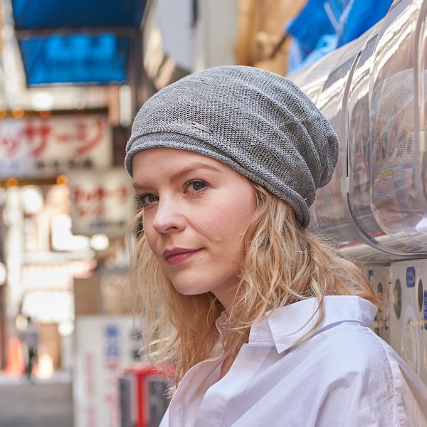 Öko-Mütze, Slouch Beanie aus Masche, 100% Leinen, Sommermütze, Elfen-Kleidung, Schlapphut, Slouch Mütze, Alt Kleidung, Y2k Mütze