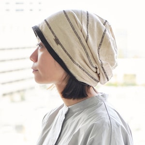 charm リネン ステッチ ライン ビック ワッチ | メンズ レディース 春 夏 秋 冬 麻 大きめ 大きいサイズ ゆったり おしゃれ 秋冬 帽子 ニット ニット帽 ビックワッチ ワッチ帽 ビーニー