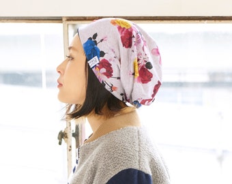 Bio-Baumwolle Slouchy Mütze, Chemo Kopfbedeckung, koreanische Mode für Männer und Frauen, koreanischen Stil gemusterte Big Beanie alle Jahreszeiten, Goblincore