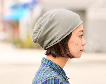 100% Organic Cotton Slouchy Beanie Hat, Made in JAPAN, Chemo Hat, Hypoallergenic, Men & Women