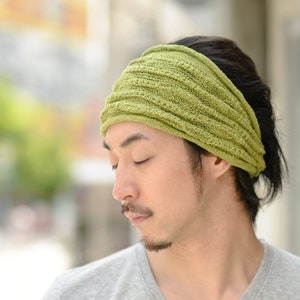 100% katoenen hoofdband, yoga hoofdband, topknoop, dameshoofdband, Boho tulband, herenhoofdband, groot breed, Koreaanse mode, chemohoofddoek Groen