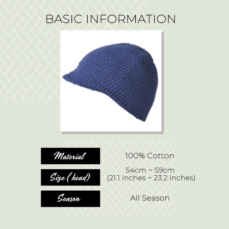 100 Cotton Billed Skull Cap Mens Summer Beanie Ethical Etsy