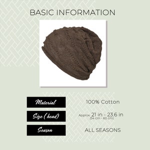 100% Cotton Textured Beanie, Slouchy Baggy Boho Cap for Men and Women, Cooling and Light Weight, Chemo Head Cover, Soft Korean Fashion image 9