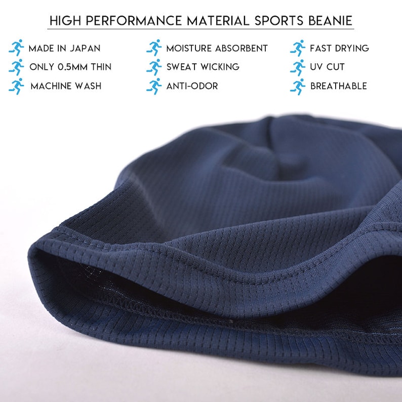 Sports Beanie Made in Japan, Sweat Wicking Beanie, Mens Athletic Hat, Womens Running Cap, Lightweight Beanie, Gym Beanie, Cooling Material image 8