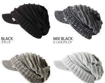 Slouchy Winter Beanie Hat, Beanie With Visor, Chunky Knit