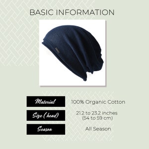 100% Organic Cotton Slouchy Beanie, Seamless Slouch Hat, Made in JAPAN, Japanese Korean Fashion, Chemo Hat, Hypoallergenic, Men & Women image 3