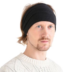 100% linnen hoofdband bandana, natuurlijke materialen, elastische haarband, sport, yoga, actieve mode wrap, dames, heren tulband hoofdband bandana Zwart