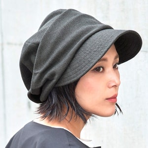 Organic Cotton Newsboy Flat Cap, Womens Summer Hat, Mens Oversized Slouch Hat, Scally Cap, Chemo Hat, Baker Boy Cap Gray