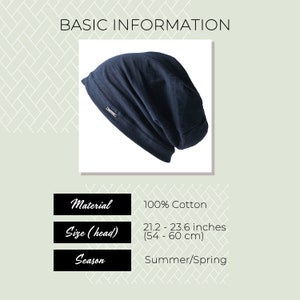 Pode incluir: Um gorro azul escuro feito de 100% algod&atilde;o. O gorro &eacute; projetado para o ver&atilde;o e a primavera e se ajusta a tamanhos de cabe&ccedil;a entre 54 e 60 cm (21,2 a 23,6 polegadas).