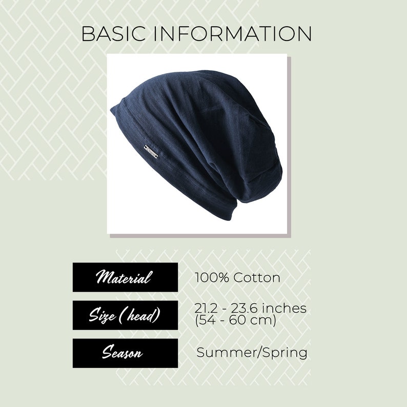 Pode incluir: Um gorro azul escuro feito de 100% algod&atilde;o. O gorro &eacute; projetado para o ver&atilde;o e a primavera e se ajusta a tamanhos de cabe&ccedil;a entre 54 e 60 cm (21,2 a 23,6 polegadas).