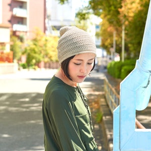 100% Linen Summer Beanie, Seamless Breathable Cap, Light Weight Slouchy Beanie. Made in JAPAN, Organic Chemo Hat, Anti-bacterial Material image 3