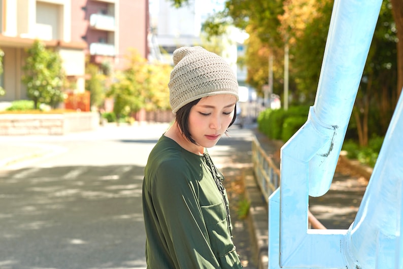 100% Linen Summer Beanie, Seamless Breathable Cap, Light Weight Slouchy Beanie. Made in JAPAN, Organic Chemo Hat, Anti-bacterial Material image 3