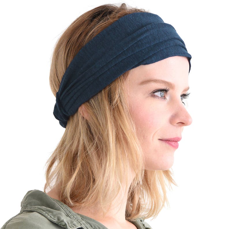 100% linnen hoofdband bandana, natuurlijke materialen, elastische haarband, sport, yoga, actieve mode wrap, dames, heren tulband hoofdband bandana Navy