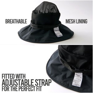 May include: Black bucket hat with a mesh lining and adjustable strap. The hat is breathable and has the text "Charmer" on the label.