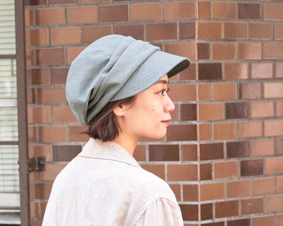 Organic Cotton Newsboy Flat Cap, Womens Summer Hat, Mens Slouch Hat Chemo Hat, Baker Boy, Cap Eco Fabric, Sun Hat with Adjustable Drawstring