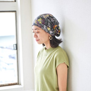 Organic Cotton Slouchy Beanie, Chemo Headwear, Korean Fashion for Men and Women, Korean Style Patterned Big Beanie All Seasons, Goblincore image 7