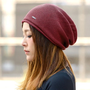 100% Silk, Slouch Hat, Chemo Headwear, Slouchy Beanie, Techwear, Cyberpunk Clothing, Summer Beanie, Korean Fashion, Men's Women's hat Burgundy