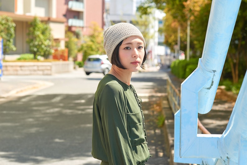 100% Linen Summer Beanie, Seamless Breathable Cap, Light Weight Slouchy Beanie. Made in JAPAN, Organic Chemo Hat, Anti-bacterial Material image 8