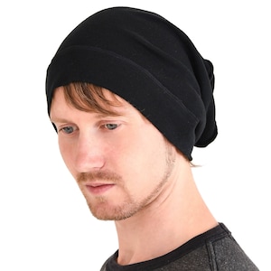 Chemo Headwear 100% Organic Cotton Slouchy Beanie, Soft Medical Hat for Sensitive Skin Black