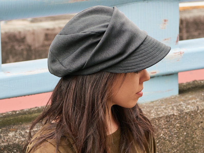 Organic Cotton Newsboy Flat Cap, Womens Summer Hat, Mens Oversized Slouch Hat, Scally Cap, Chemo Hat, Baker Boy Cap image 3