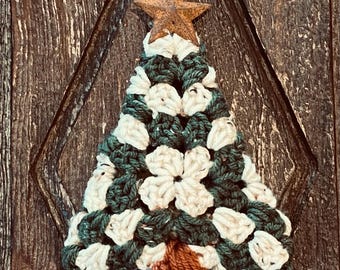 Crochet Granny Square Christmas Tree Ornament: Rustic Cottagecore Decor