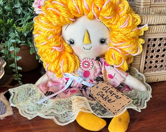 Meet Clara Cake | Handmade Primitive Rag Doll | Folk Art Cloth Doll | OOAK Shelf Sitter | Rustic Farmhouse Decor | Dilly Bug Decor
