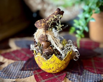 Primitive Chocolate Bunny in Yellow Rustic Eggshell – Handmade Easter Decor – Farmhouse Spring Accent - Primitives - Vintage Inspired Easter