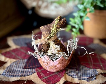 Primitive Chocolate Bunny in Pink Rustic Eggshell – Handmade Easter Decor – Farmhouse Spring Accent - Primitives - Vintage Inspired Easter