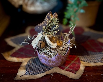 RESERVED Primitive Chocolate Bunny in Purple Rustic Eggshell – Handmade Easter Decor – Farmhouse Spring Accent - Primitives - Vintage Easter