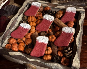 Mini Salt Dough Stocking Ornaments • Set of 20 • Primitive Rustic Christmas Bowl Fillers • Hand Painted & Wax Dipped • Table Scatter • Potpo