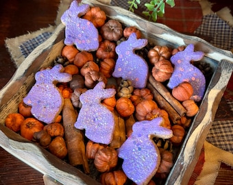 Set of 20 Primitive Easter Bunny Bowl Fillers | Salt Dough Bunny Set | Purple Glitter Easter | Handmade Wax Dipped Bunnies | Farmhouse