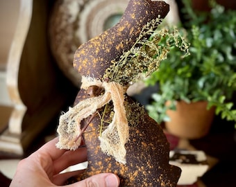 Primitive Cinnamon Chocolate Bunny – Rustic Easter Decor - 9” - Primitive Chocolate Rabbit - Easter Decorwtions - Farmhouse Style