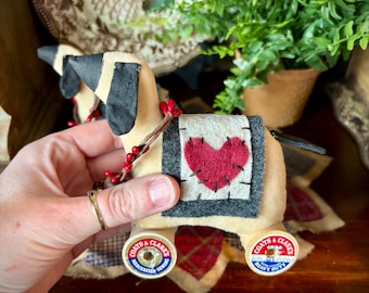 Primitive Sheep on Wheels with Vintage Spools | Hand Sewn Folk Art Sheep | Rustic Farmhouse Decor | January Release