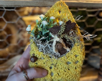Primitive Chocolate Bunny in Crochet Envelope | Cinnamon & Coffee Stained Spring Decor | Handmade Farmhouse Bunny Tuck | Rustic Easter Shelf