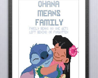 Patrón de punto de cruz de la familia Lilo y Stitch Ohana