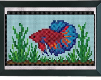 Patrón de punto de cruz para pez betta – Diseño de acuario en PDF – Peces tropicales – Gráfico digital DMC sin pespunte