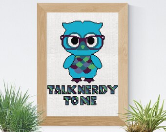 Patrón de punto de cruz Háblame nerd conmigo búho